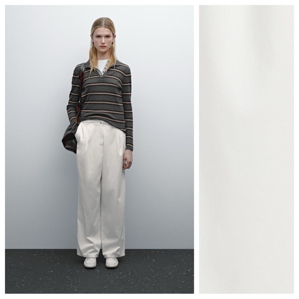 NWT. Massimo Dutti White Wide-Leg Trousers. Size 6.